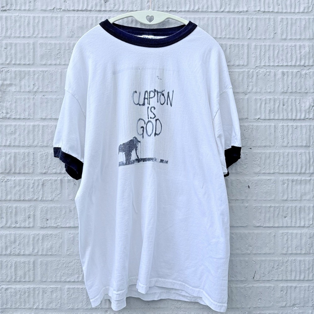 ERIC CLAPTON Vintage Ringer style T Shirt XL Blues Rock Band Tee Clapton Is G*d